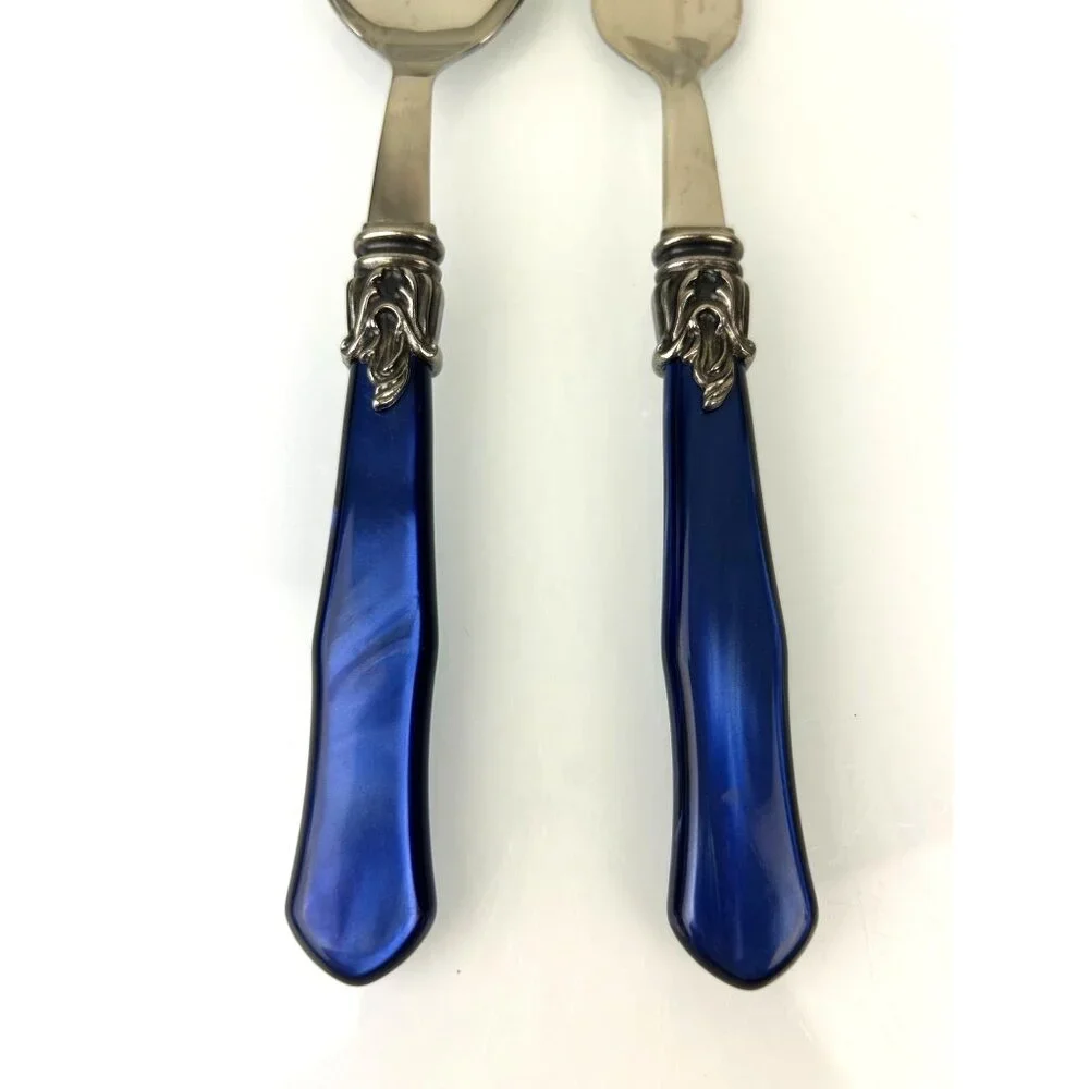INOX Napoleon 18/10 Made in Italy Blue Stainless Steel Serving Spoon & Fork 9.5